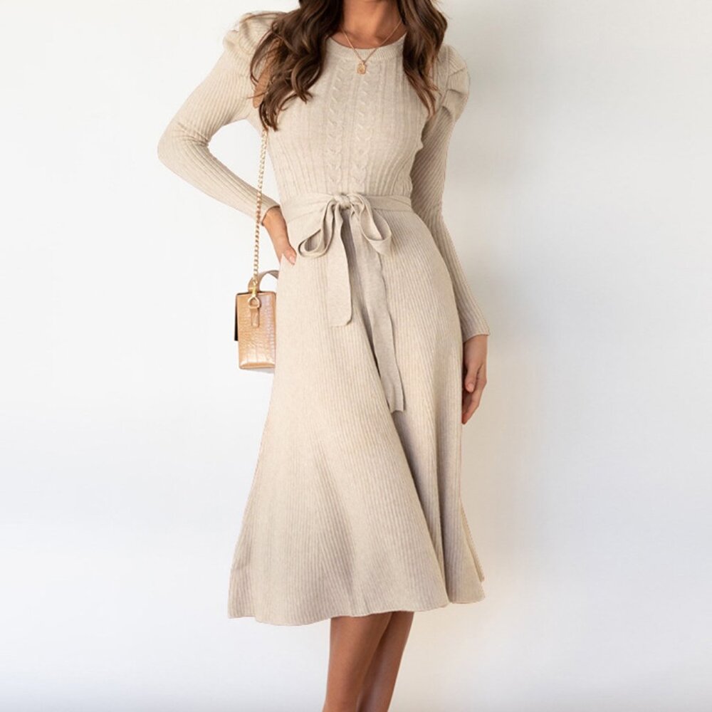 Mid-length knitted skirt, slimming high-waisted dress, bottoming sweater dress